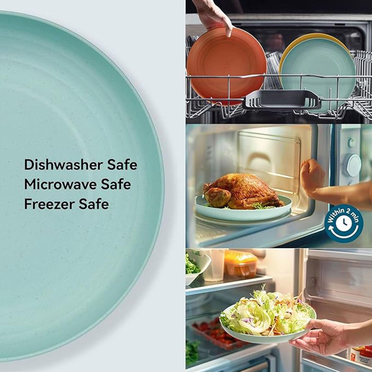 Cart In Mart 12Pcs Unbreakable Deep Dinner Plates Set Reusable Wheat Straw BPA Free
