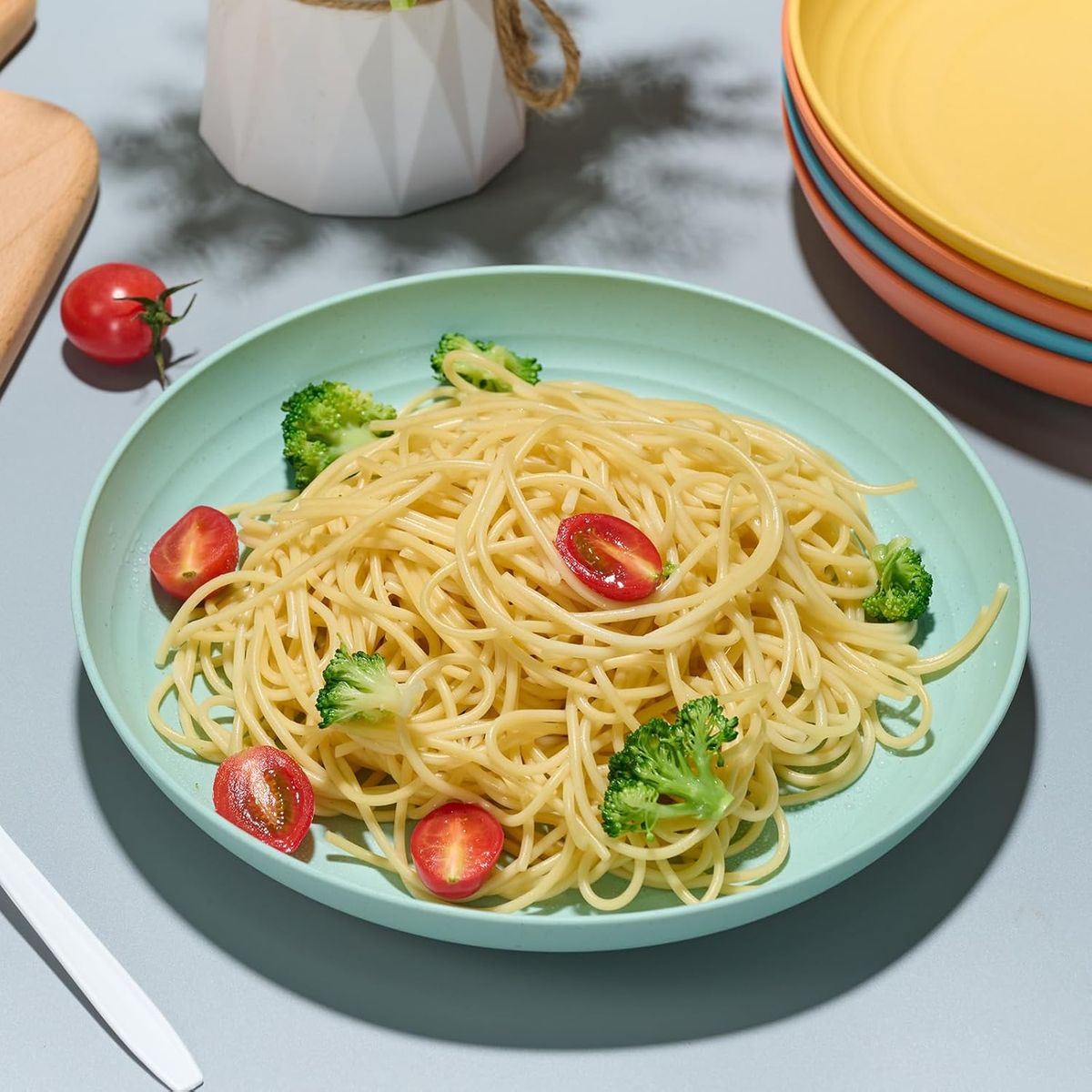 Cart In Mart 12Pcs Unbreakable Deep Dinner Plates Set Reusable Wheat Straw BPA Free