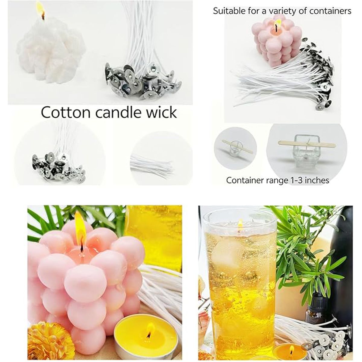 Cart In Mart 300Pcs Functional Smokeless Candle Wicks Pre Waxed Cotton Wicks Metal Tabs
