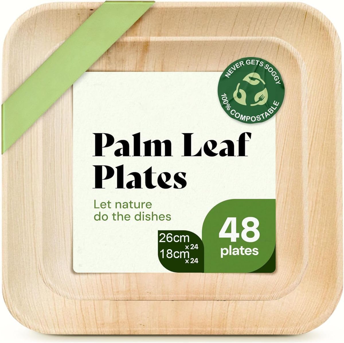 Cart In Mart 48-Palm Leaf Disposable Party Plates Compostable Biodegradable Eco Friendly