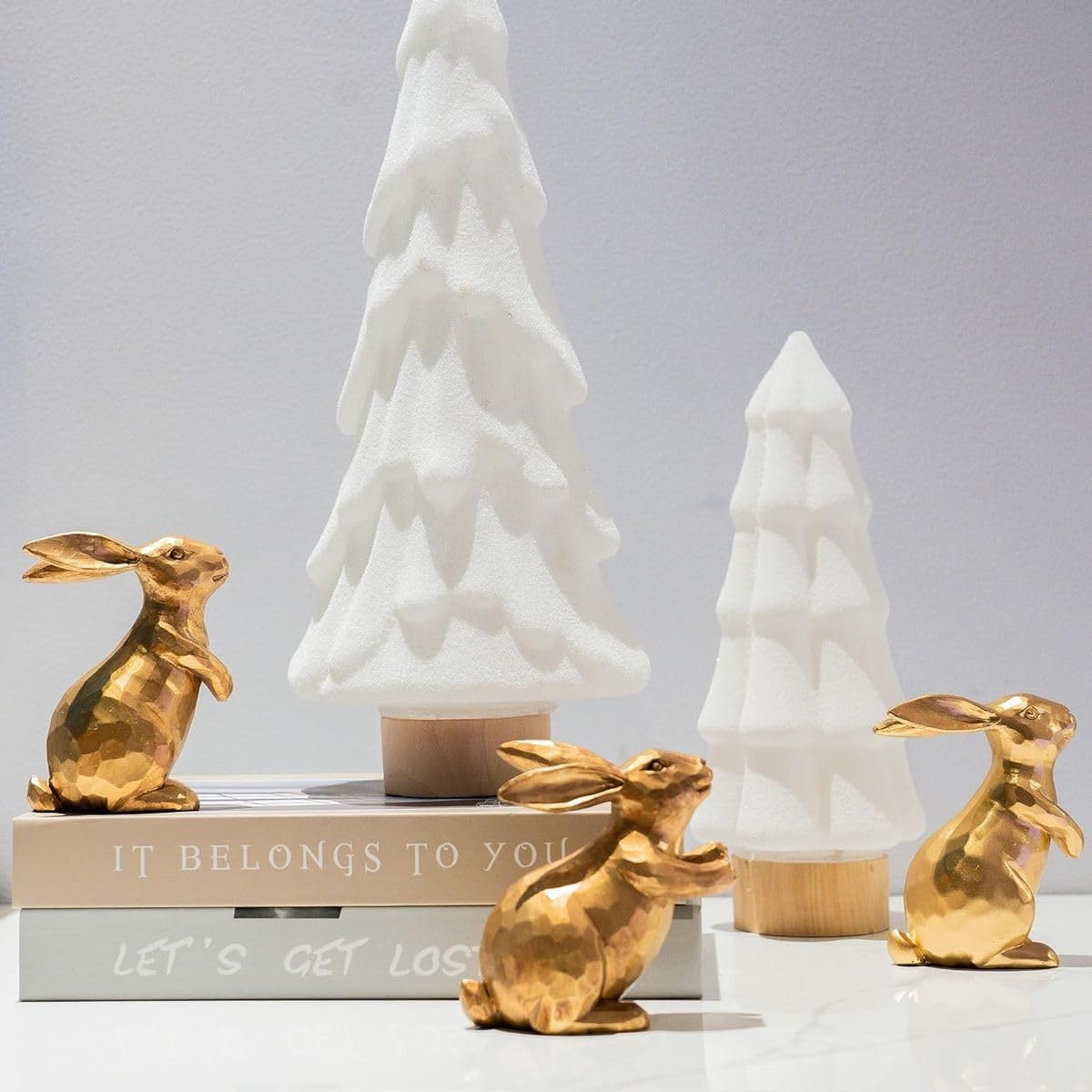 Cart In Mart 3 Piece Resin Vintage Gold Bunny Decor Figurines Set Easter Rabbit Statues