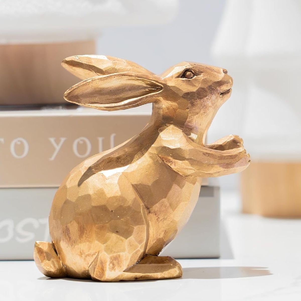 Cart In Mart 3 Piece Resin Vintage Gold Bunny Decor Figurines Set Easter Rabbit Statues
