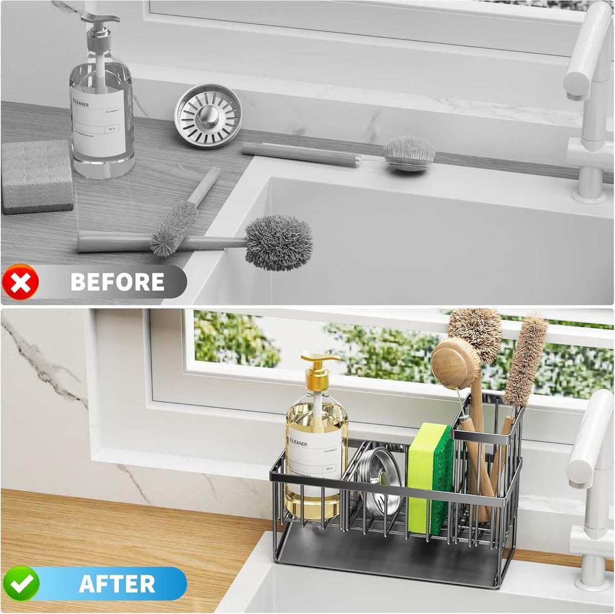 Cart In Mart 2in 1 Kitchen Sink Organiser Sponge Holder Caddy Rack-Stainless Steel