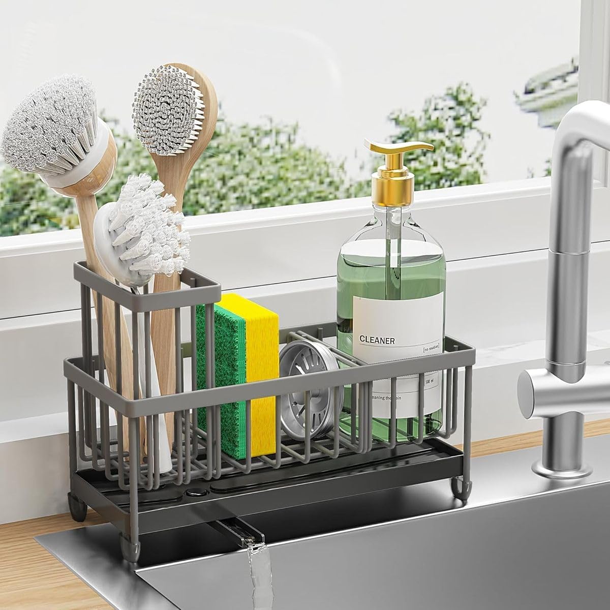 Cart In Mart 2in 1 Kitchen Sink Organiser Sponge Holder Caddy Rack-Stainless Steel