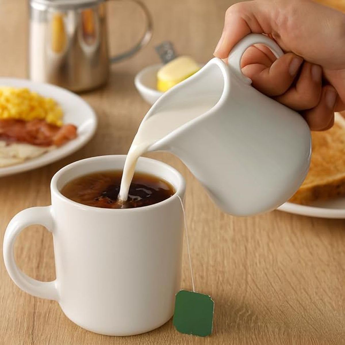 Cart In Mart 2Pack Classic White Ceramic Creamer Pitcher with Handle Fine Porcelain Jug
