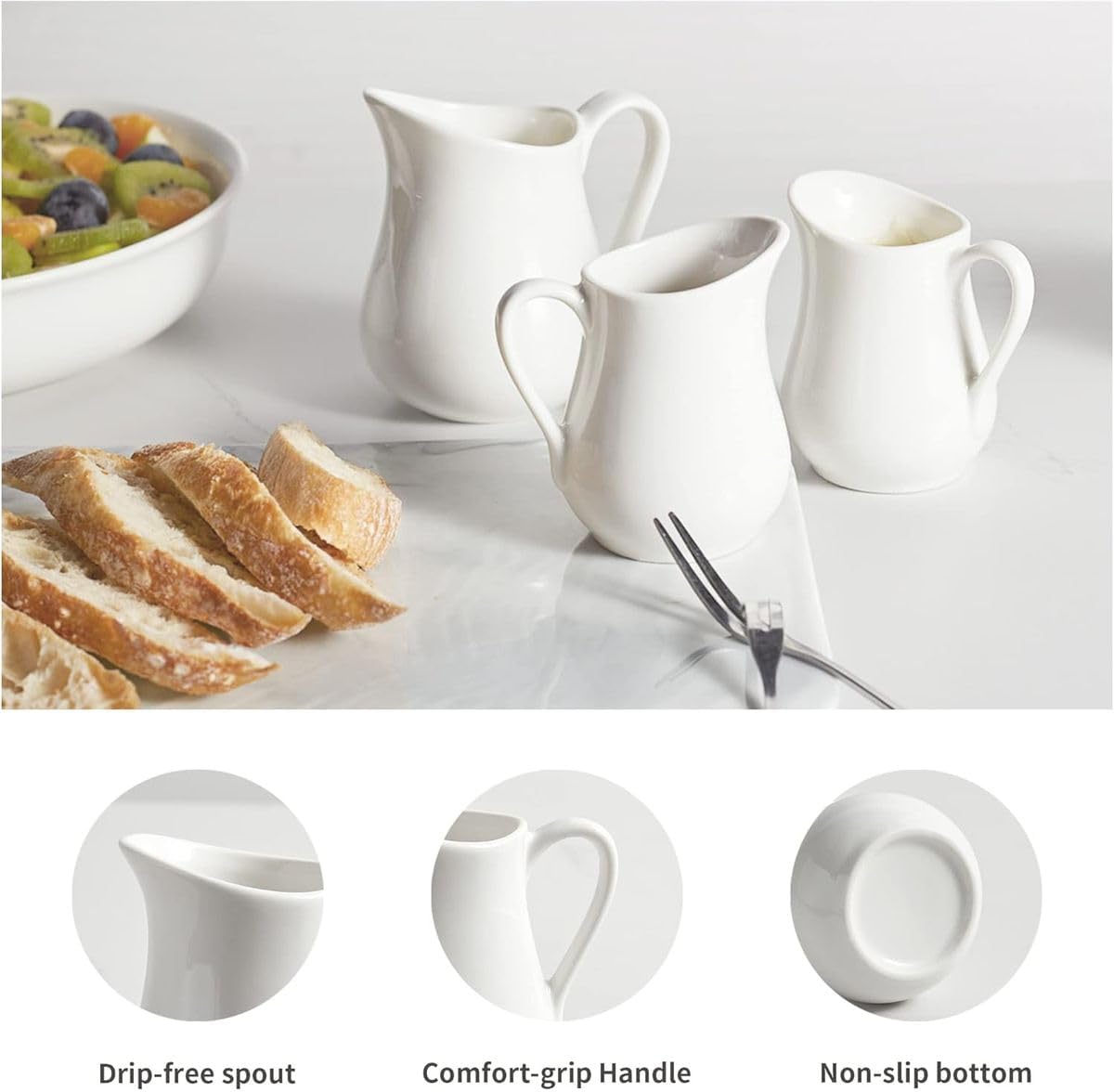 Cart In Mart 2Pack Classic White Ceramic Creamer Pitcher with Handle Fine Porcelain Jug