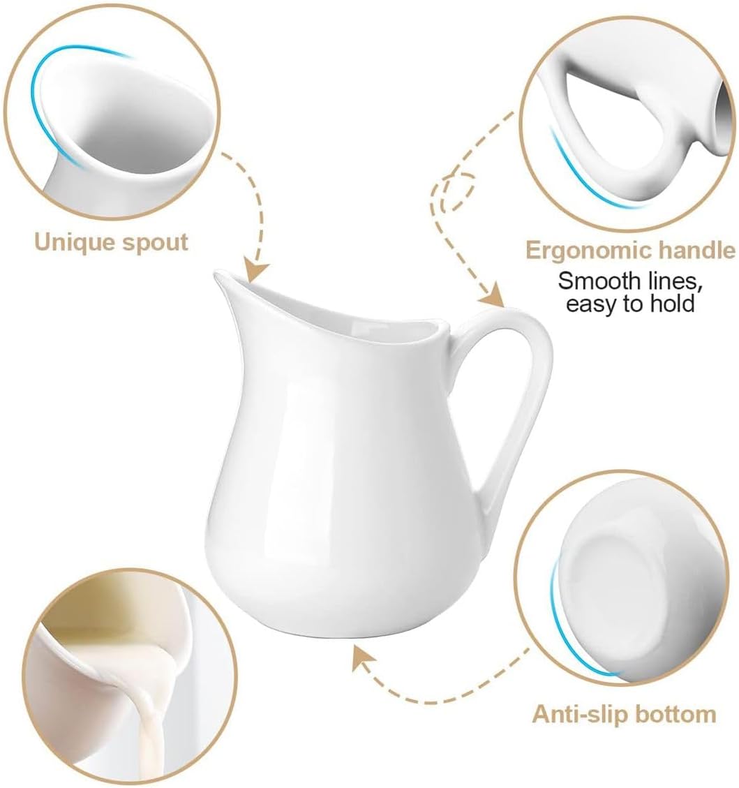 Cart In Mart 2Pack Classic White Ceramic Creamer Pitcher with Handle Fine Porcelain Jug