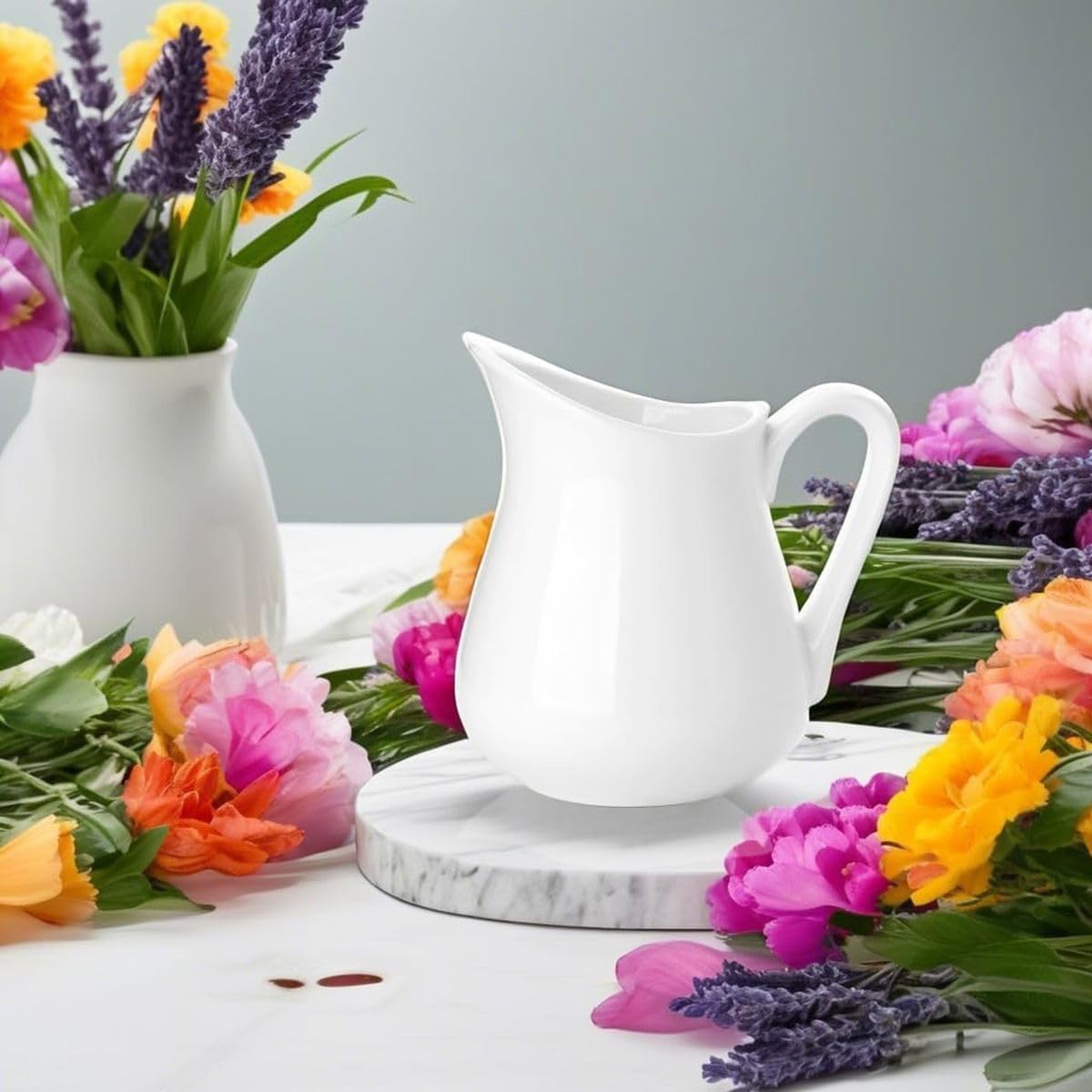 Cart In Mart 2Pack Classic White Ceramic Creamer Pitcher with Handle Fine Porcelain Jug