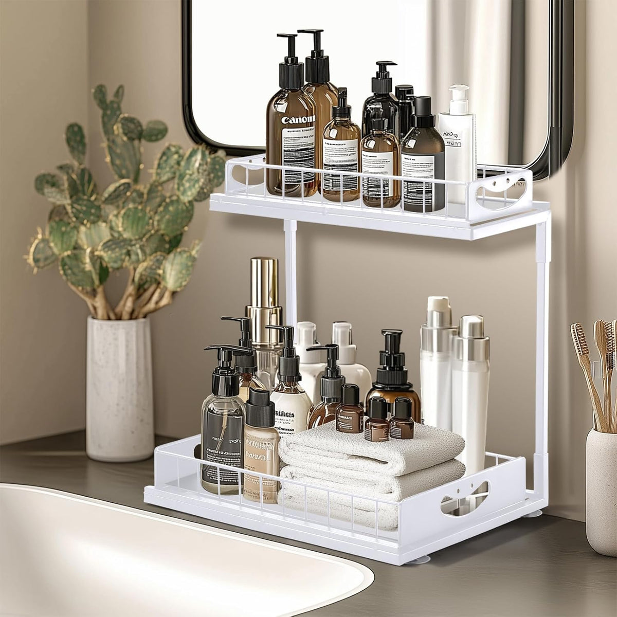Cart In Mart 2-Pack Under Sink Organiser Kitchen Bathroom Pull Out Storage Shelves-White