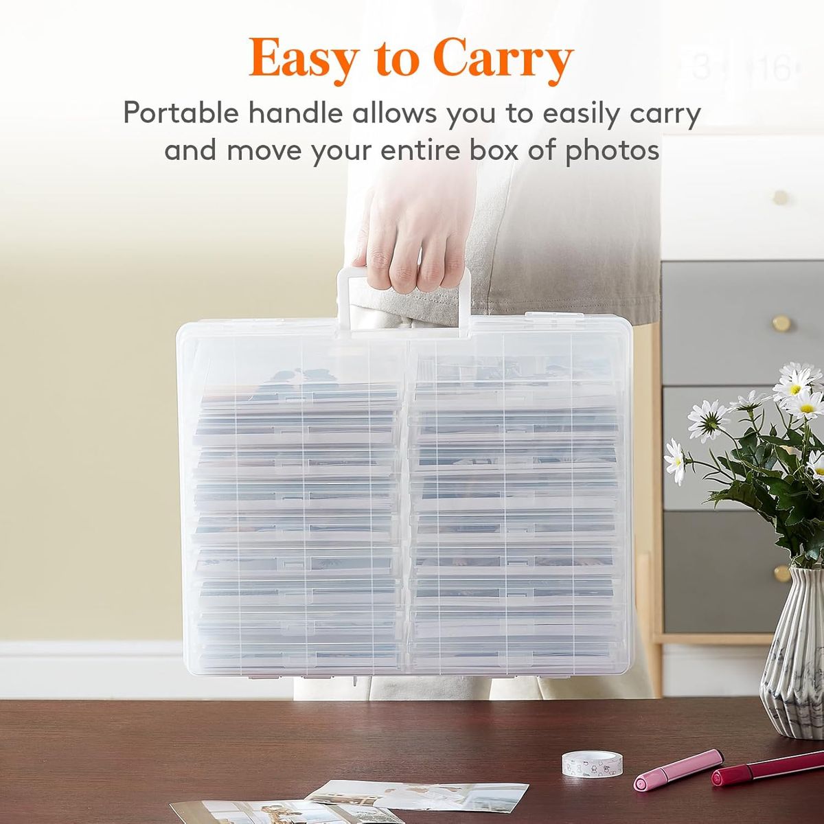 Cart In Mart 16 Case 10x15cm Photo Storage Box Organiser With Handle Clear Craft Keeper