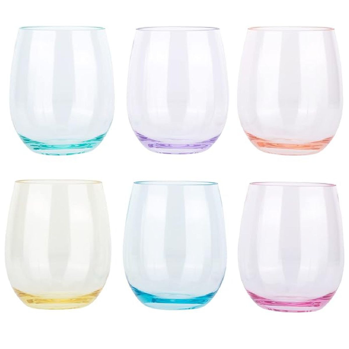 Cart In Mart Stemless Wine Glasses Set of 6 Coloured Wine Tumblers Crystal Glassware