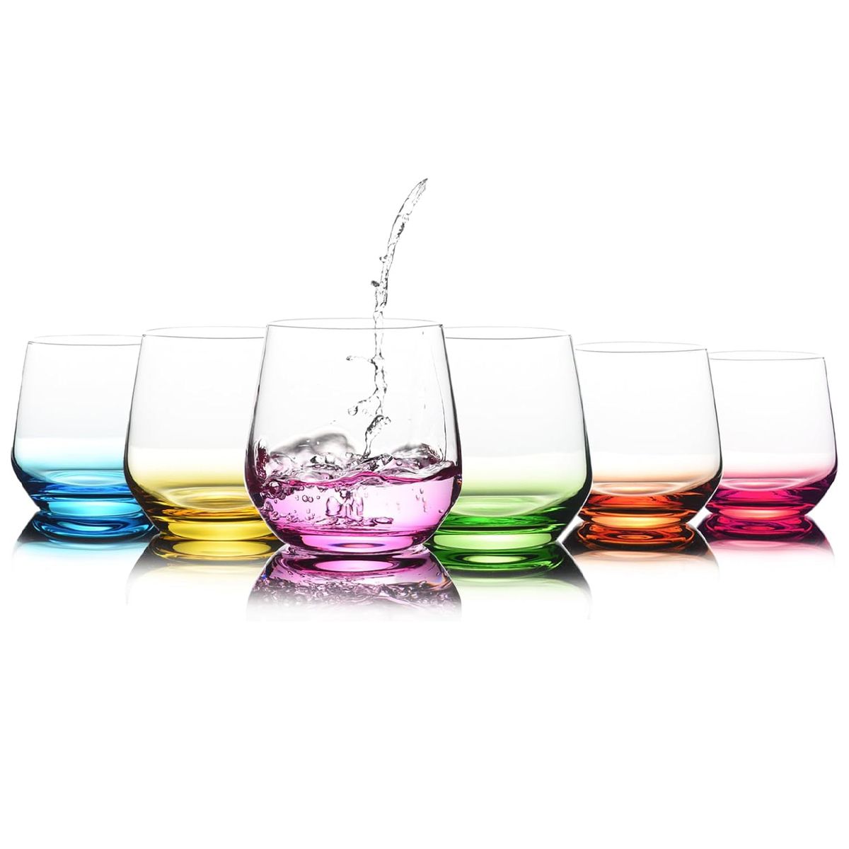 Cart In Mart Stemless Wine Glasses Set of 6 Coloured Wine Tumblers Crystal Glassware