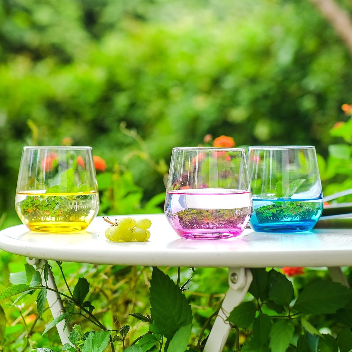 Cart In Mart Stemless Wine Glasses Set of 6 Coloured Wine Tumblers Crystal Glassware