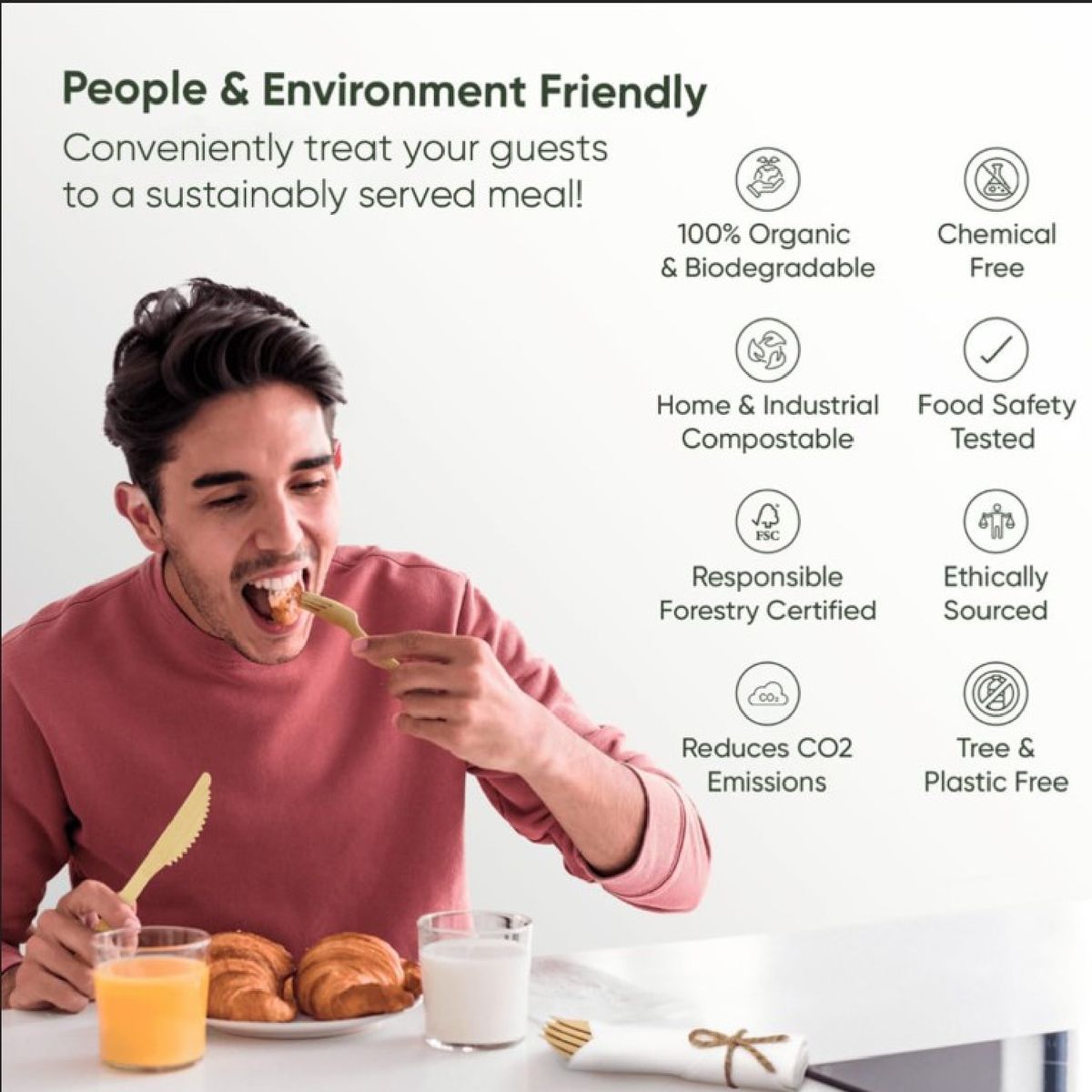 Cart In Mart 120 Pieces Wooden Compostable Cutlery Set Biodegradable Disposable Utensil