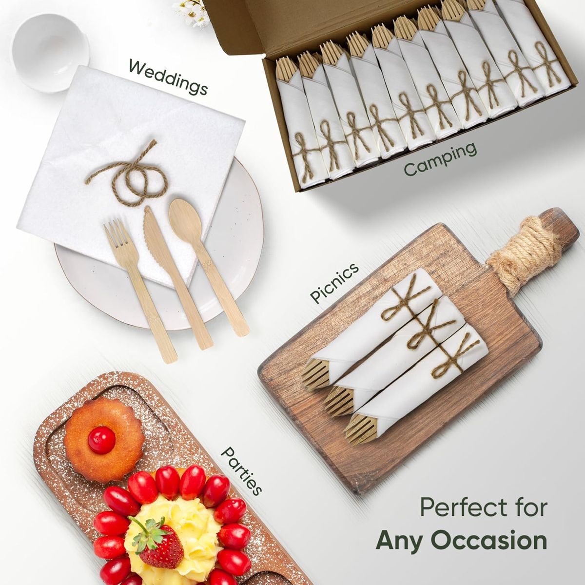 Cart In Mart 120 Pieces Wooden Compostable Cutlery Set Biodegradable Disposable Utensil