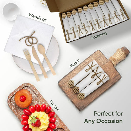 Cart In Mart 120 Pieces Wooden Compostable Cutlery Set Biodegradable Disposable Utensil