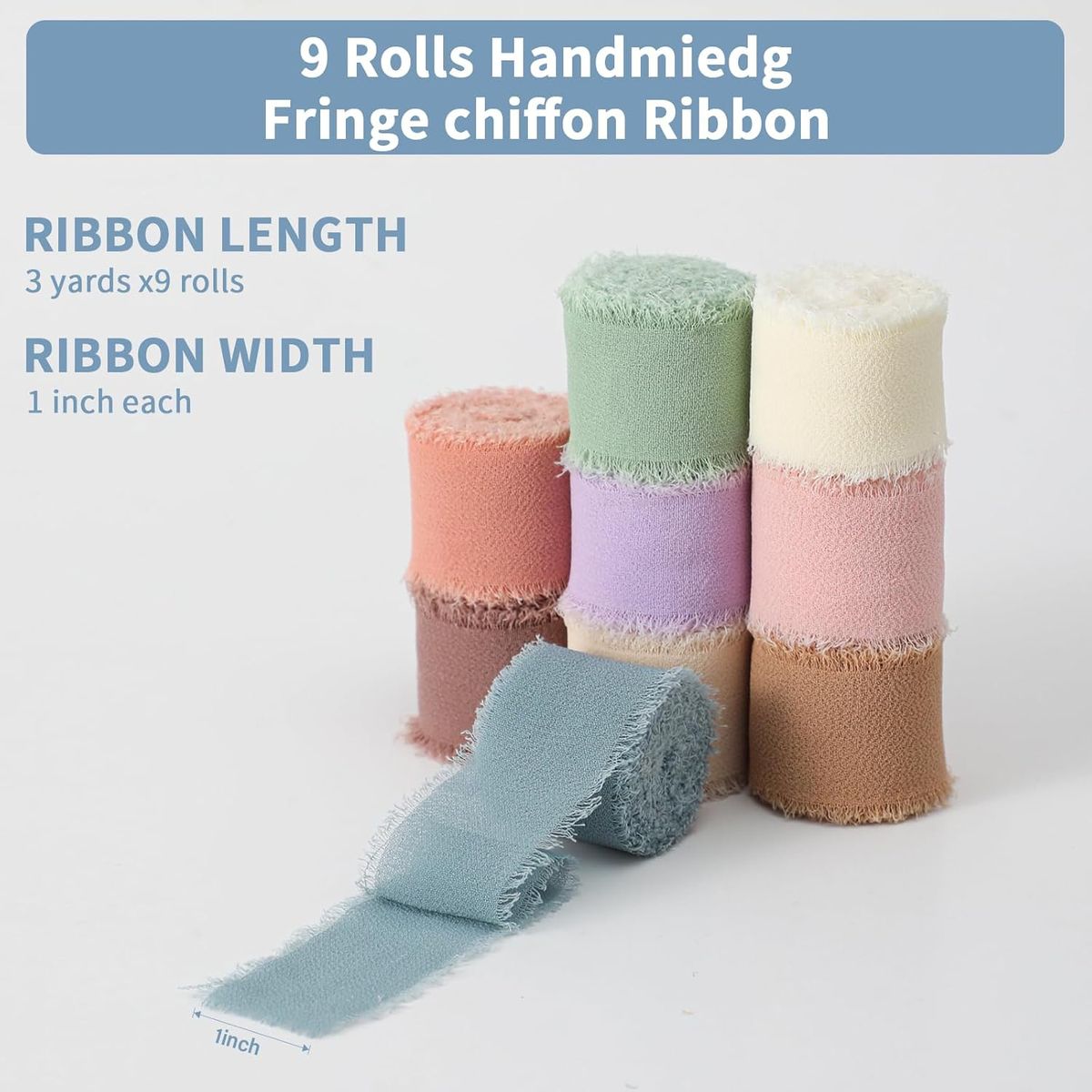 Cart In Mart Chiffon Silk Ribbon Set 9 Rolls Total Mixed Colour Ribbons Crafts Gift Wrap