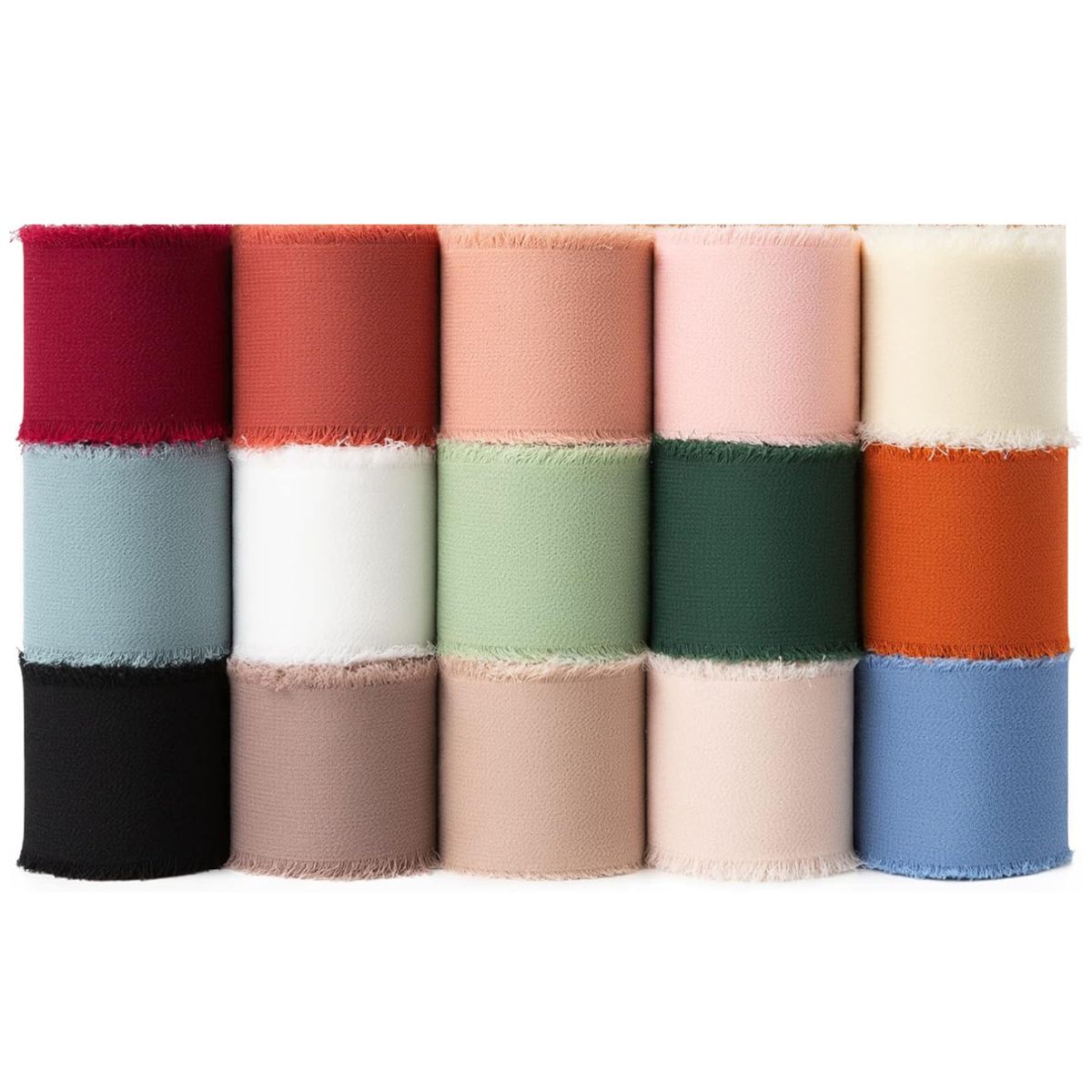Cart In Mart Chiffon Silk Ribbon Set 15Rolls Total Mixed Colour Frayed Ribbons Gift Wrap