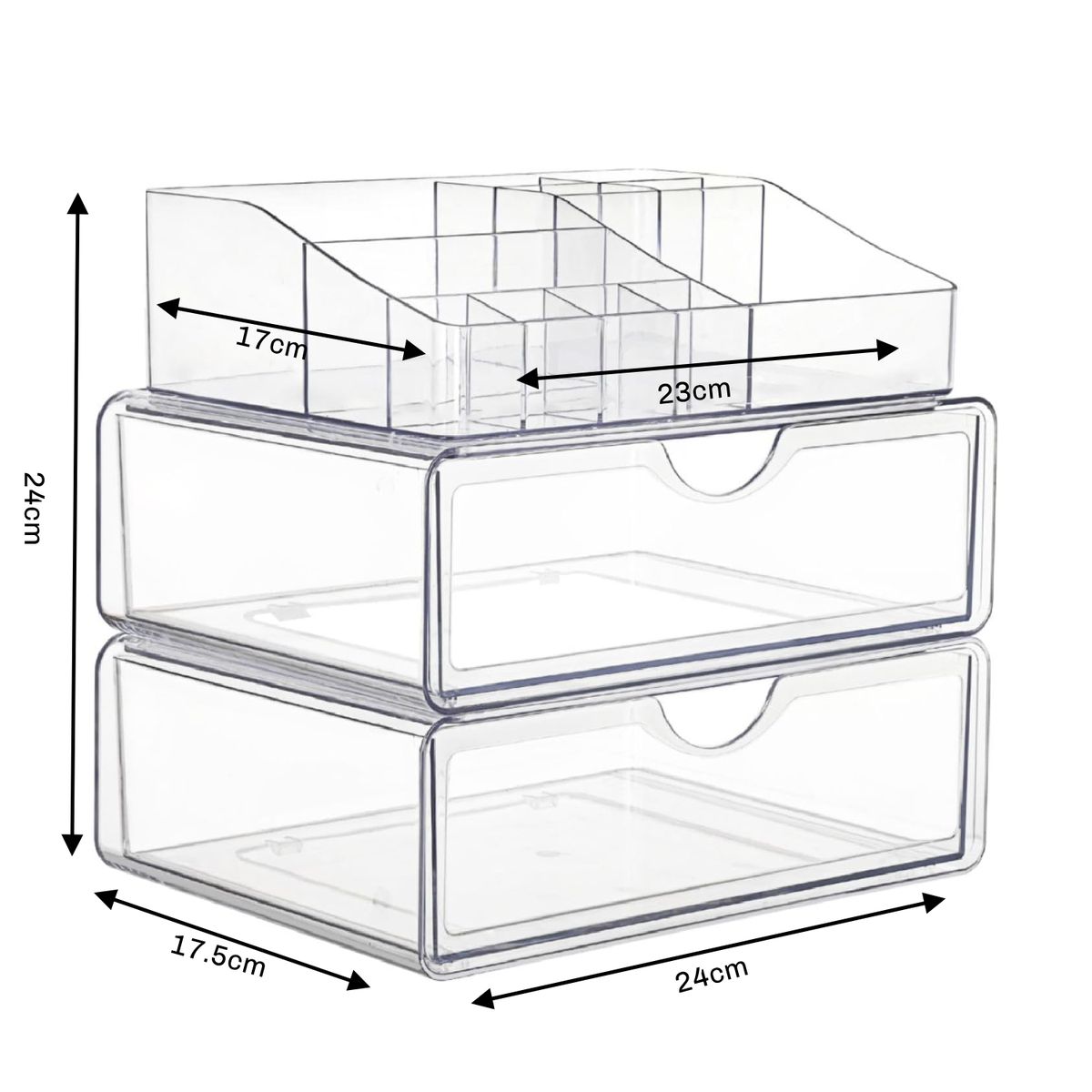 Cart In Mart 3Tier Clear Makeup Organizer with Drawers Cosmetic Storage Box for Vanity