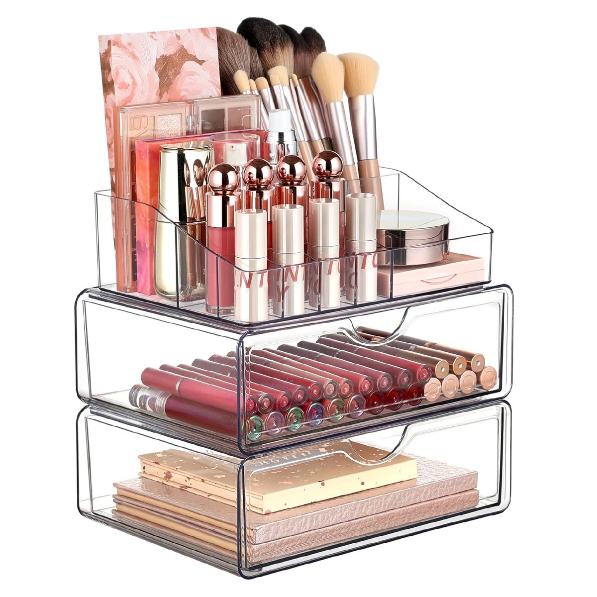 Cart In Mart 3Tier Clear Makeup Organizer with Drawers Cosmetic Storage Box for Vanity