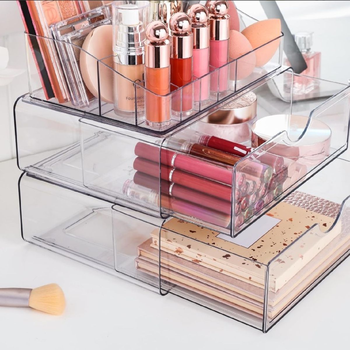 Cart In Mart 3Tier Clear Makeup Organizer with Drawers Cosmetic Storage Box for Vanity