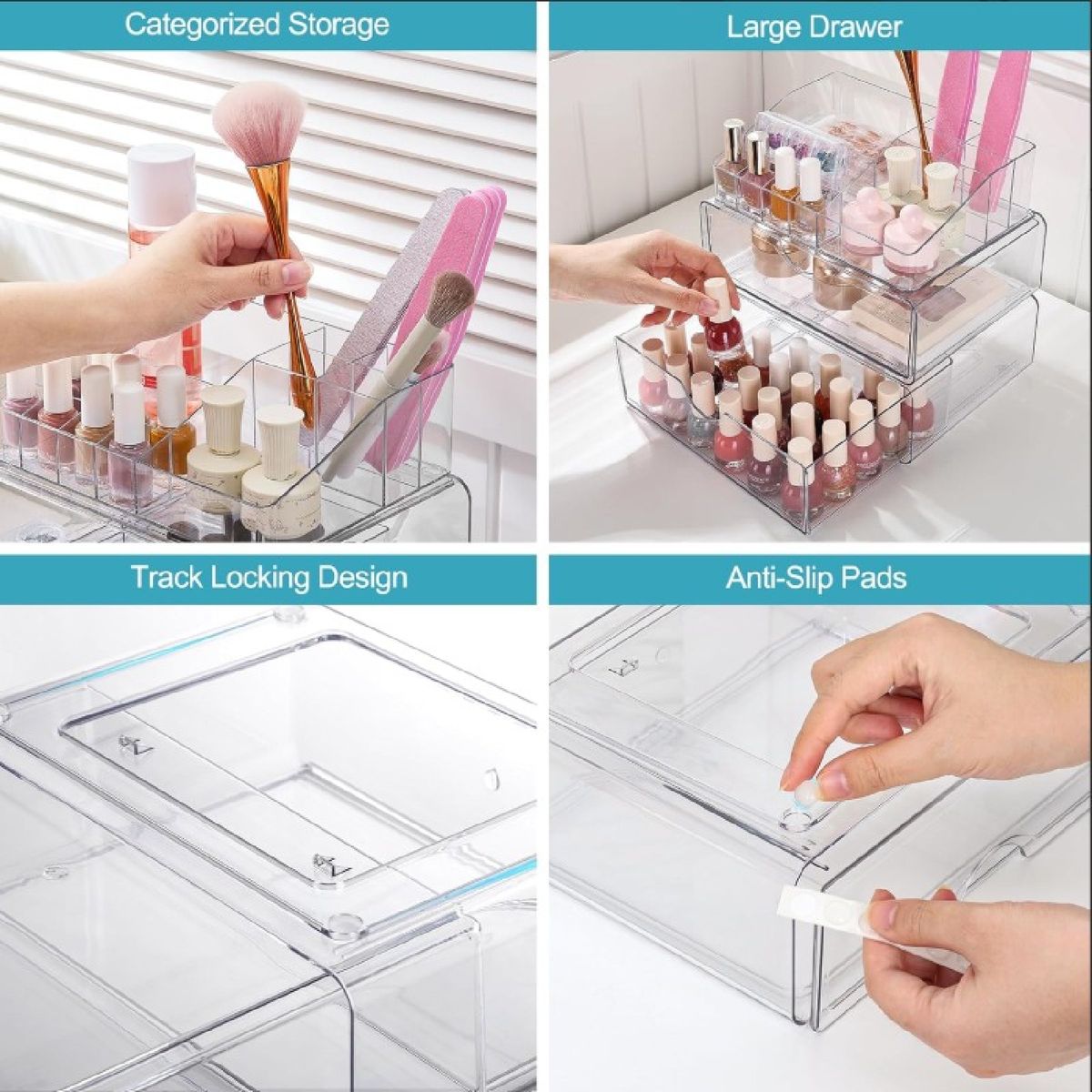 Cart In Mart 3Tier Clear Makeup Organizer with Drawers Cosmetic Storage Box for Vanity