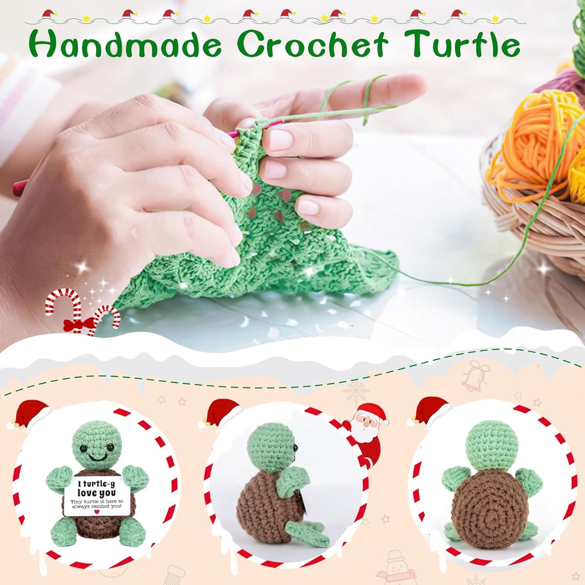 Cart In Mart 6 Pack Handmade Pocket Plush Doll Mini Positive Turtle Gift Crochet Animals