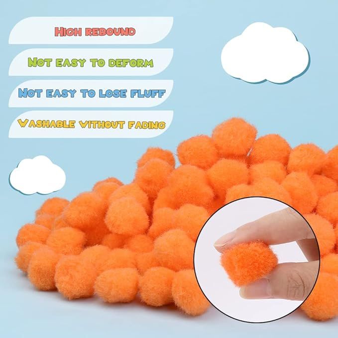 Cart In Mart 200Pcs Craft Pom Poms 1 Inch Fuzzy Pompom Balls DIY Arts Party Decorations - Orange