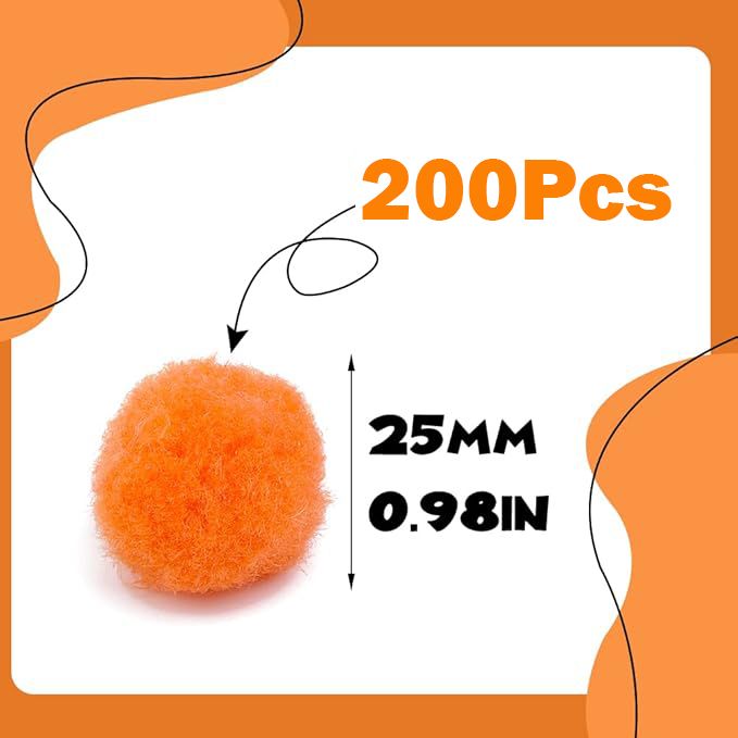 Cart In Mart 200Pcs Craft Pom Poms 1 Inch Fuzzy Pompom Balls DIY Arts Party Decorations - Orange