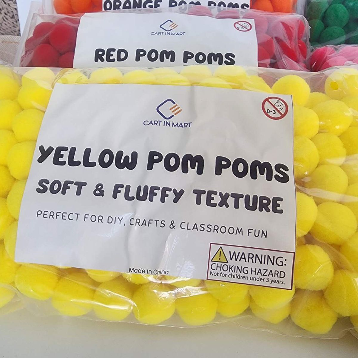 Cart In Mart 200Pcs Craft Pom Poms 2.5cm Fuzzy Pompom Balls DIY Arts Party Decorations - Yellow