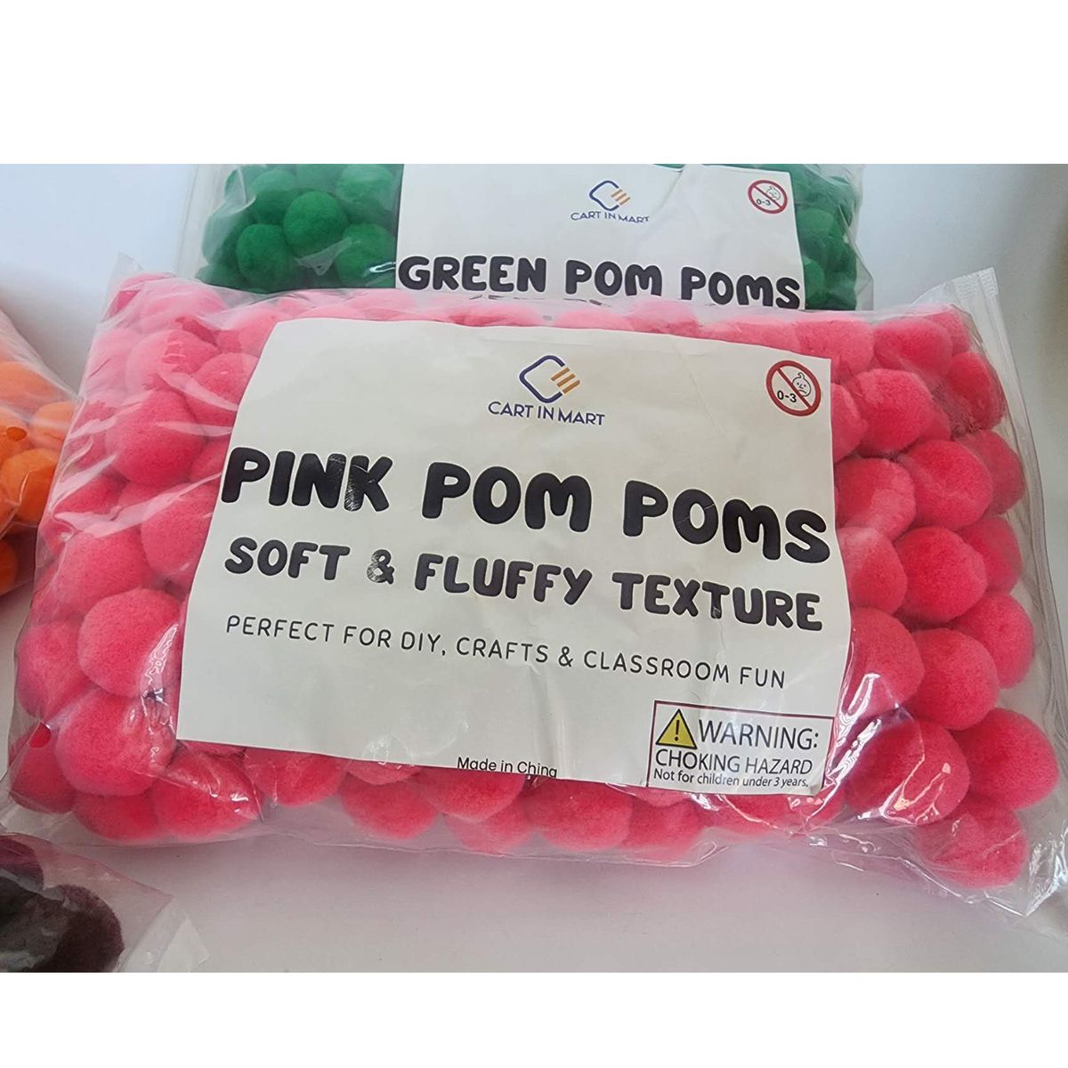 Cart In Mart 200Pcs Craft Pom Poms 1 Inch Fuzzy Pompom Balls DIY Arts Party Decorations - Pink