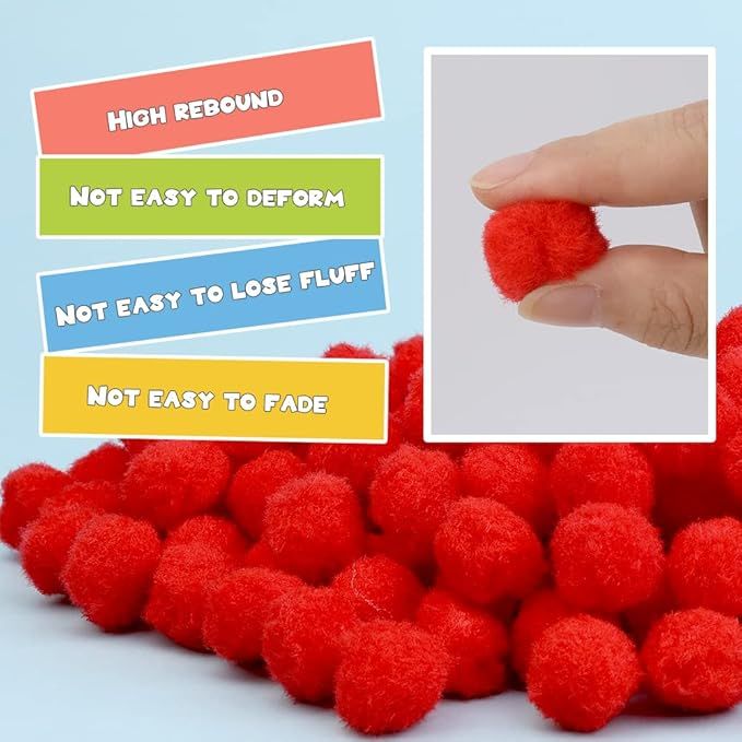 Cart In Mart 200Pcs Craft Pom Poms 2.5cm Fuzzy Pompom Balls DIY Arts Party Decorations - Red