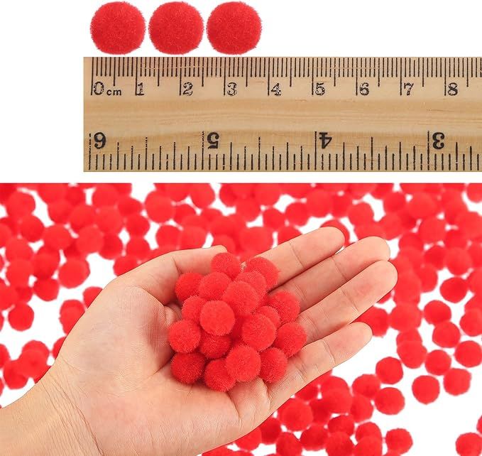 Cart In Mart 200Pcs Craft Pom Poms 2.5cm Fuzzy Pompom Balls DIY Arts Party Decorations - Red