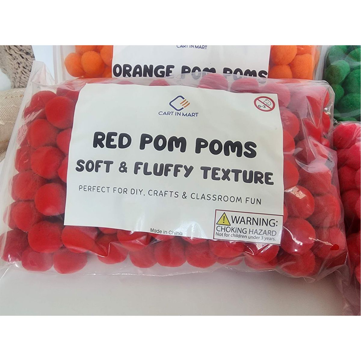Cart In Mart 200Pcs Craft Pom Poms 2.5cm Fuzzy Pompom Balls DIY Arts Party Decorations - Red