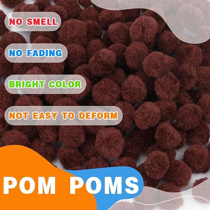 Cart In Mart 200Pcs Craft Pom Poms 1 Inch Fuzzy Pompom Balls DIY Arts Party Decorations - Brown