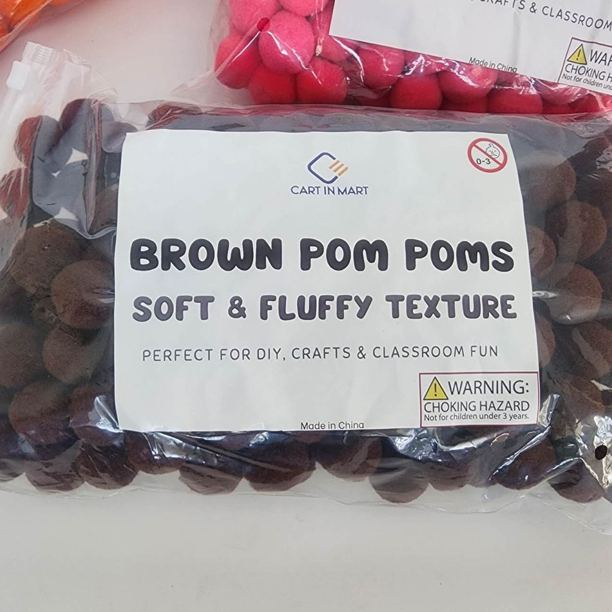 Cart In Mart 200Pcs Craft Pom Poms 1 Inch Fuzzy Pompom Balls DIY Arts Party Decorations - Brown