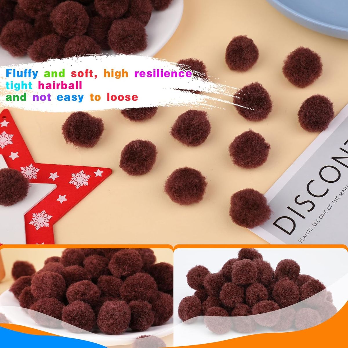 Cart In Mart 200Pcs Craft Pom Poms 1 Inch Fuzzy Pompom Balls DIY Arts Party Decorations - Brown