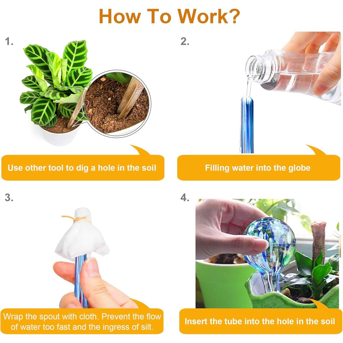 Cart In Mart 6Pcs Plant Watering Globes Glass Self-Watering Bulbs Indoor Outdoor Plants