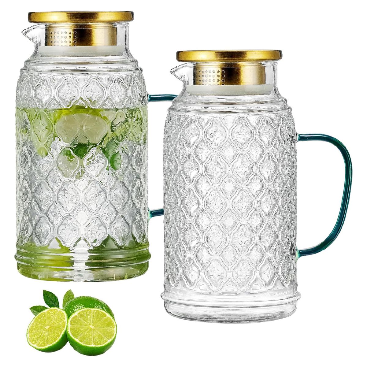 Cart In Mart 2 Pack Glass Pitcher with Lid 2L Borosilicate Water Pitchers Heat-Resistant