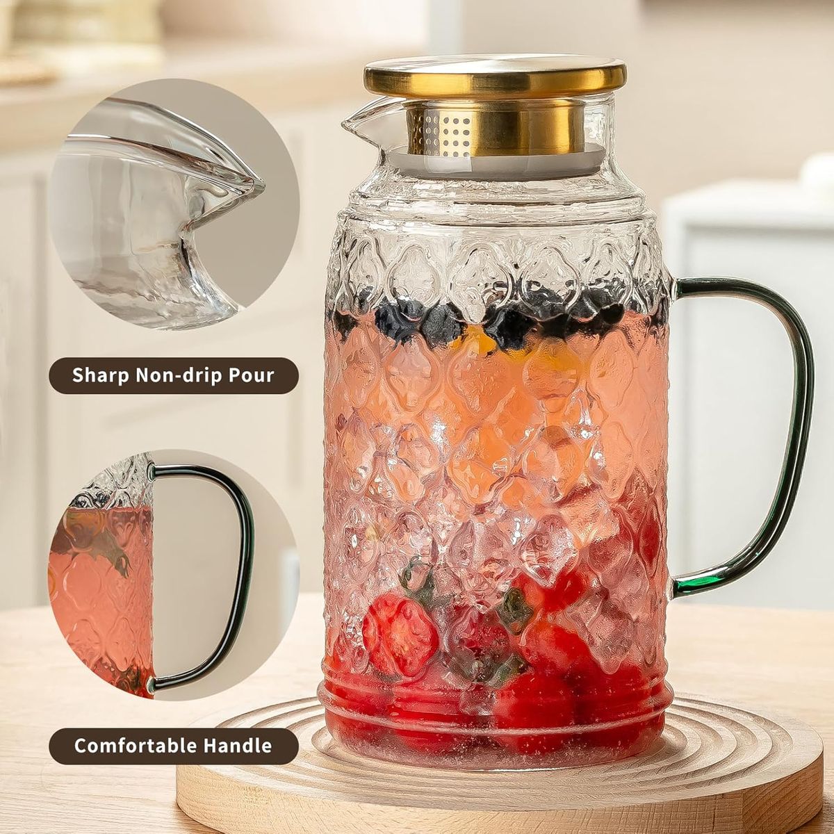 Cart In Mart 2 Pack Glass Pitcher with Lid 2L Borosilicate Water Pitchers Heat-Resistant