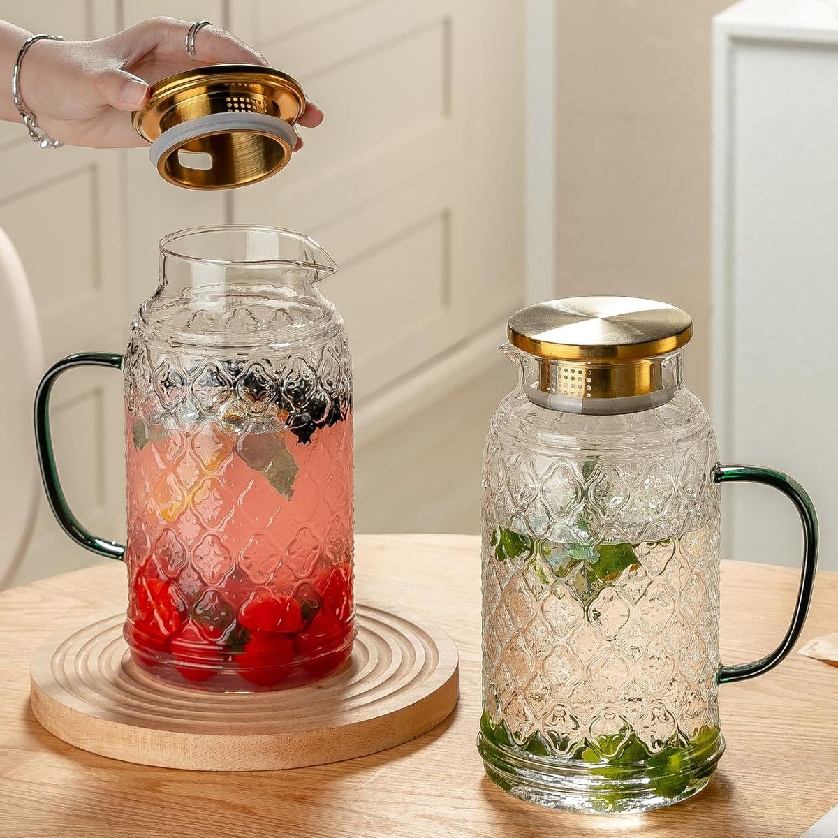 Cart In Mart 2 Pack Glass Pitcher with Lid 2L Borosilicate Water Pitchers Heat-Resistant