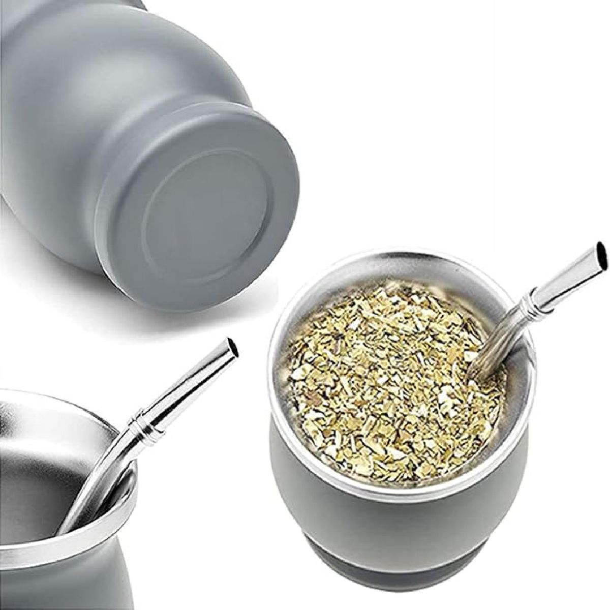 Cart In Mart Yerba Mate Cup Set - Double Wall Stainless Steel with 2 Bombilla Brush - Green