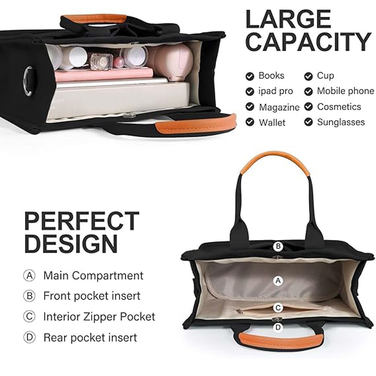 Cart In Mart Cotton Canvas Tote Bag Reusable Eco Shopper Grocery Beach Book Women & Men - Black