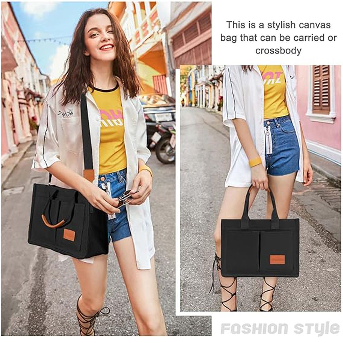 Cart In Mart Cotton Canvas Tote Bag Reusable Eco Shopper Grocery Beach Book Women & Men - Black