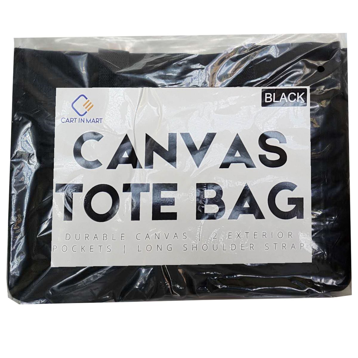 Cart In Mart Cotton Canvas Tote Bag Reusable Eco Shopper Grocery Beach Book Women & Men - Black