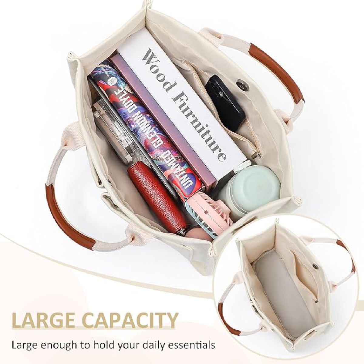 Cart In Mart Cotton Canvas Tote Bag Reusable Eco Shopper Grocery Beach Book Women & Men - White