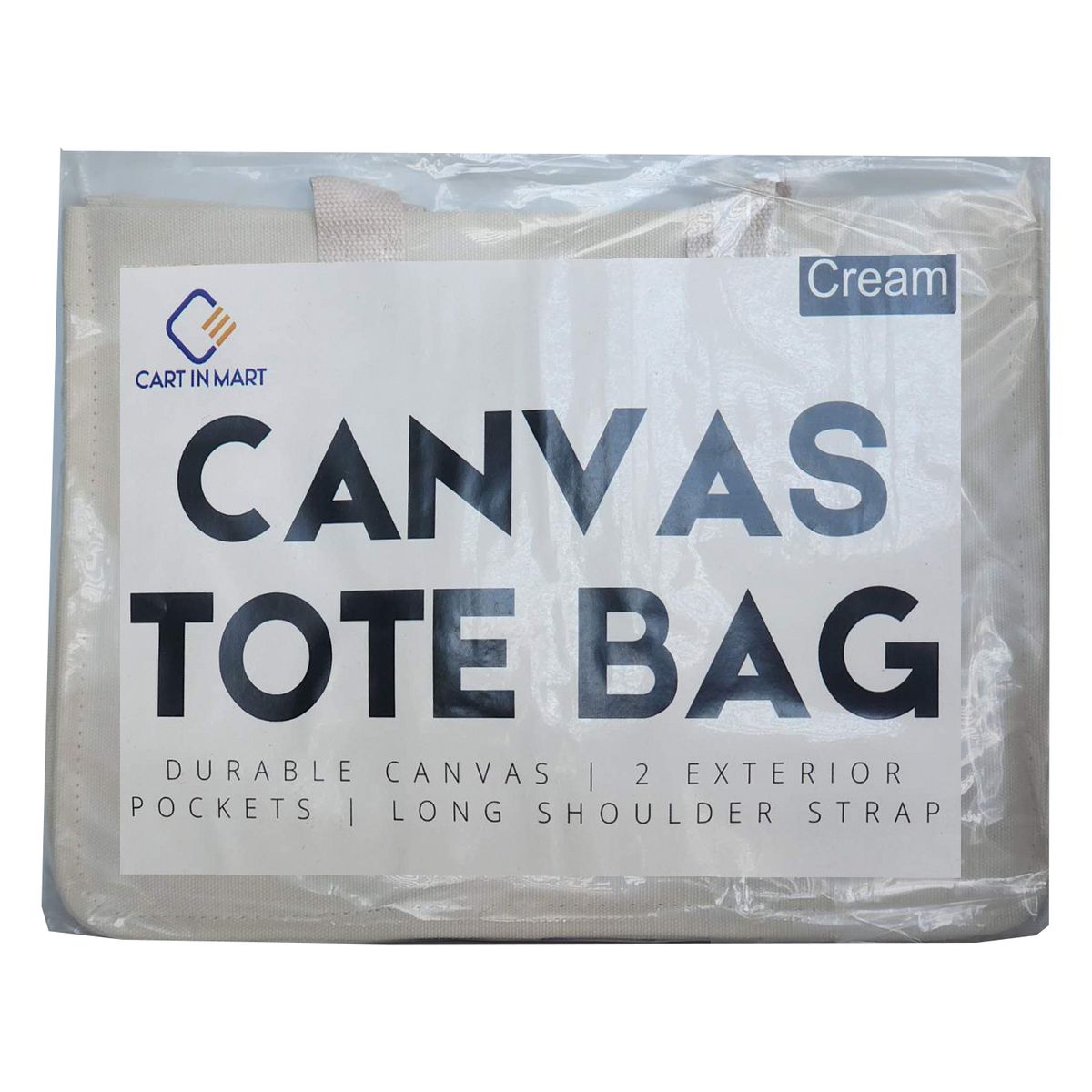 Cart In Mart Cotton Canvas Tote Bag Reusable Eco Shopper Grocery Beach Book Women & Men - White