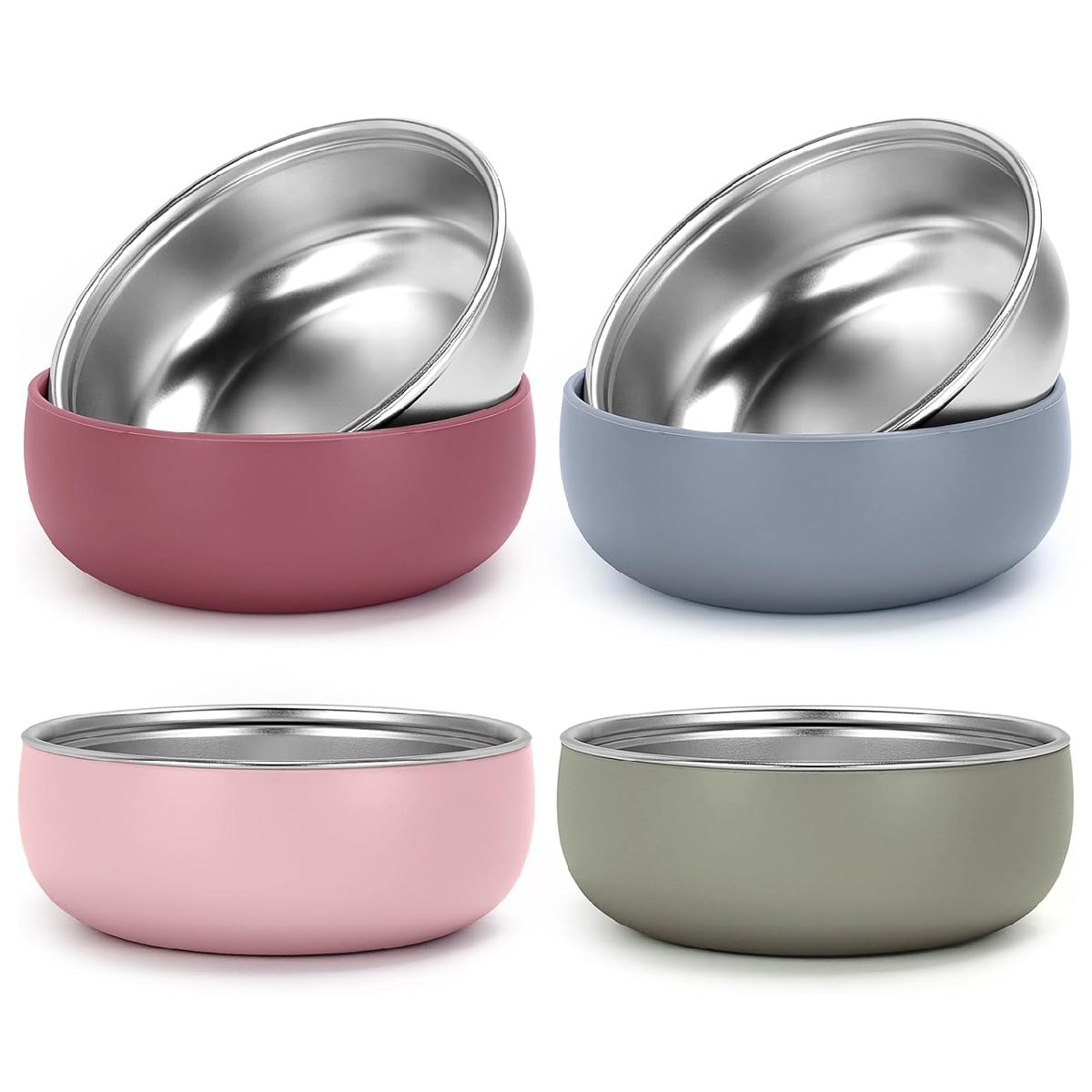 Cart In Mart Kids Food Grade Stainless Steel Bowls Removable Silicone Sleeve Soup Cereal