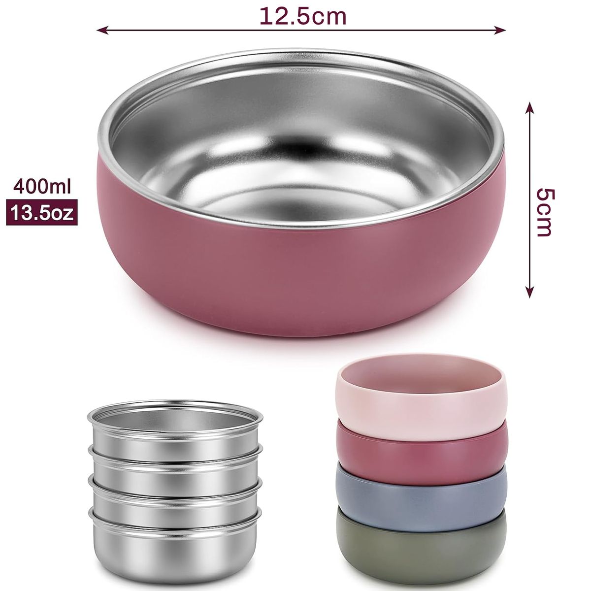 Cart In Mart Kids Food Grade Stainless Steel Bowls Removable Silicone Sleeve Soup Cereal