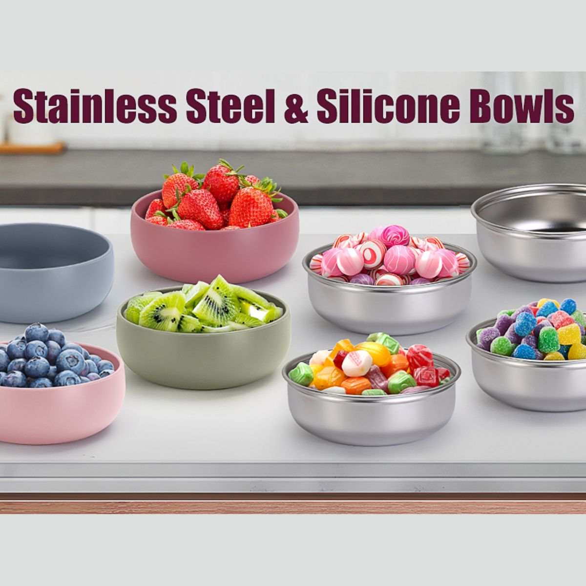 Cart In Mart Kids Food Grade Stainless Steel Bowls Removable Silicone Sleeve Soup Cereal